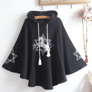 貝吉棋300斤胖mm日系可愛二次元秋季新款連帽斗篷學(xué)生大碼寬松衛(wèi)衣女潮 黑色加(絨)加(厚) L 建議100-120斤