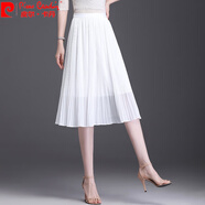 皮爾卡丹（pierre cardin）雪紡百褶半身裙女2025夏季新款高腰韓版薄款小個(gè)子中長(zhǎng)款字傘裙針 白色 66cm 均碼