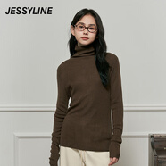 Jessy line杰茜萊純色百搭高領(lǐng)套頭針織衫女秋冬新款打底毛衣 商場(chǎng)同款 深咖色 均碼