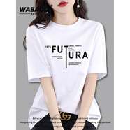 佤寶莉 WABAOLI小紅書推薦高端品牌短袖T恤女薄款夏季寬松正肩圓 白色FUTA英文 M