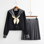 【JK制服官方】日系學(xué)院風(fēng)正統(tǒng)軟妹裙灰色水手服套裝jk日本關(guān)西襟長(zhǎng)袖女學(xué)生海軍風(fēng)班服 單件灰色裙子 S