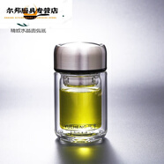 法漫玫日本進口品質(zhì)迷你小水杯玻璃杯雙層耐熱精致可愛女帶蓋便攜男防燙 鋼本色PP芯雙層有茶網(wǎng) 120ml