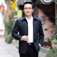 花花公子爸爸裝春秋季新款?yuàn)A克40-50歲中老年男士寬松休閑外套上衣 藏青色 5XL