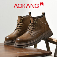 奧康冬季2025新款英倫風(fēng)防滑男士馬丁靴百搭工裝中幫增高防水戶(hù)外男鞋 紅棕 39