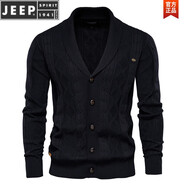 JEEP SPIRIT針織開衫毛衣男外套春秋青果領(lǐng)麻花棉質(zhì)V.領(lǐng)男款高級(jí)針織衫潮復(fù)古 黑色 M 110-130斤左右