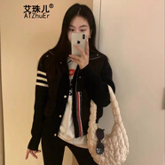 艾珠兒（Aizhuer）歐洲站拼接針織立領(lǐng)羽絨棉服女短款2025年新款小個(gè)子冬季外套潮 黑色 M