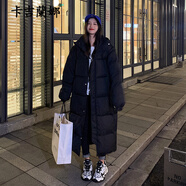 卡吉蘭娜棉服女長(zhǎng)款過(guò)膝冬季新款韓版顯瘦時(shí)尚百搭棉襖連帽加厚棉衣外套女 黑色 XL 建議體重130-145斤