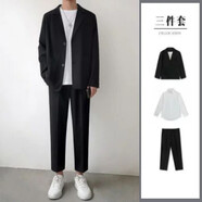 逐夢顏男士西裝休閑韓版小西服春秋外套潮流痞帥氣正裝青年男士西服上衣 01三件套 西裝+西褲+白長袖襯衫 L【115-130斤可穿】