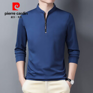 皮爾卡丹（pierre cardin）官方品牌長(zhǎng)袖t恤男士新款拉鏈款立領(lǐng)中青年大碼針織舒適polo 衫 深藍(lán)色 2XL 54/180【建議132-155斤】