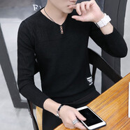費(fèi)洛仕（FIOOSU）毛衣男新款春秋季保暖男士毛衣V領(lǐng)修身韓版雞心領(lǐng)線衣針織衫線衫 SS979黑色(不加絨) XL （138斤以下）