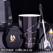 錦順鑫榮十二星座創(chuàng)意個(gè)性杯子陶瓷馬克杯帶蓋勺家用喝水杯子辦公茶杯情侶 黑色水瓶(帶蓋勺) 401-500ml