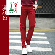 露以(LUYI)品質(zhì)休閑褲男2022春秋新款韓版潮流修身百搭不臃腫小直筒彈力潮男褲 酒紅色 36