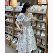 LKSX小個(gè)子穿搭法式甜美學(xué)院風(fēng)收腰碎花連衣裙女學(xué)生韓版顯瘦減齡中長(cháng) 藍色碎花裙【小禮物】 L