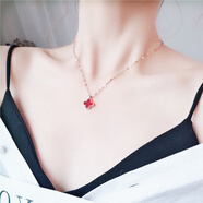QUAMER施華洛世奇工藝網(wǎng)紅玫瑰金四葉草項鏈女鈦鋼輕奢小眾鎖骨鏈2024年 唇鏈紅黑雙面四葉草項鏈大號 暗