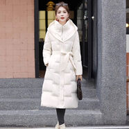 木清清白鴨絨羽絨服女新款冬季長款收腰時尚過膝修身連帽外套加厚保暖 F87白色 升級加厚【白鴨絨服】F XL【115-130斤】左右