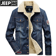 吉普（JEEP）牛仔夾克男士加絨加厚保暖牛仔衣外套茄克秋冬季休閑牛仔大碼上衣 復古藍 XL