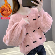 璟空譚加絨加厚毛衣女秋冬新款300斤胖m寬松大碼燈籠袖洋氣上衣打底衫 粉色加厚 【店長(cháng)】 加絨 S 70-90斤