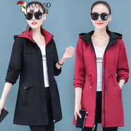 啄木鳥(niǎo)初春卡其色風(fēng)衣外套女中長(cháng)款2025年春季新款時(shí)尚洋氣上衣矮小個(gè)子 黑色雙面穿(反面紅色) M 適合75-90斤