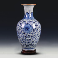 loyo景德鎮(zhèn)陶瓷青花瓷花瓶擺件仿古中式家居客廳插花器桌面玄關(guān)工藝品 仿古青花纏枝蓮裂紋觀音瓶