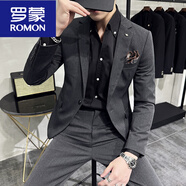 羅蒙（ROMON）男士商務(wù)休閑西服套裝男秋冬款修身正裝加厚雙開叉小西裝結(jié)婚禮服 深灰色【一粒扣】 2XL 單件西裝