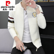 皮爾卡丹（pierre cardin）開衫毛衣男個(gè)性仿水貂絨外套韓版帥氣秋冬季加厚針織夾克棒球服潮 K913米白色 M