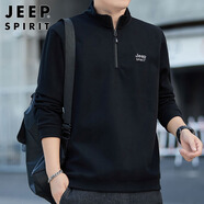 JEEP SPIRIT吉普衛(wèi)衣男士春秋季半拉鏈重磅長(zhǎng)袖T恤男刺繡衣服 黑色 XL 