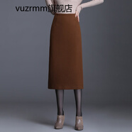 vuzrmm輕奢女裝品牌格子毛呢一步裙秋冬中長(cháng)款半身裙女2021新款高腰格紋包臀開(kāi)叉裙子 焦糖色毛呢-(裙長(cháng)75cm) M腰圍2.0尺
