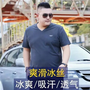 嘉曄（JIAYE）超大號胖子短袖T恤男士v領(lǐng)肥佬加肥加大冰絲特大碼寬松上衣服 灰色 4XL