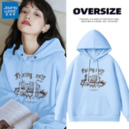 真維斯（JEANSWEST）衛(wèi)衣女春秋季2025新款連帽外套女美式復(fù)古學(xué)生休閑寬松上衣服潮流 天藍(lán) 懸浮城堡棕 2XL