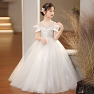 安妮優(yōu)兒（Anneyol）女童禮服裙洋氣公主婚禮花童婚紗裙兒童主持人走秀生日鋼琴演出服 白色 150