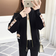記述針織開衫女春裝秋裝新款韓版寬松棒球服刺繡百搭毛衣外套女潮 黑色 2XL #(建議126-130斤)