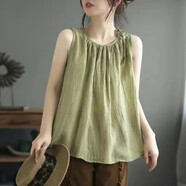 妙變美女含棉背心女新款夏復古無(wú)袖內搭寬松套頭打底吊帶上衣薄款顯瘦氣質(zhì) 綠色 褶皺吊帶背心 XL 120-135斤