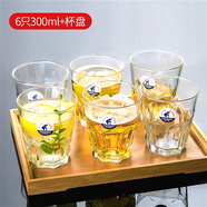 樂(lè )美雅透明無(wú)鉛鋼化玻璃杯子耐熱家用水杯啤酒杯扎啤杯套裝大容量防摔威士忌酒杯創(chuàng  )意KTV八角杯 大號鋼化八角杯【300ML】 6只裝+杯盤(pán)