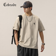 Cebrodz法國短袖T恤男夏季新款ins潮流簡約字母刺繡純色半袖體恤男士上衣 5523米杏色 L 120斤-140斤