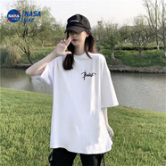 NASALIKE夏季潮牌字母百搭t恤女寬松韓版純棉短袖中長款ins風(fēng)中袖上衣服潮 白色（BALLET） M 建議75-95斤