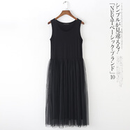 犀狂（XIKUANG）韓國(guó)春夏背心裙女網(wǎng)紗長(zhǎng)裙吊帶裙蕾絲連衣裙寬松打底裙批發(fā) 背心款黑色 均碼