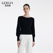 歌莉婭（GOELIA）新年紅品女裝上衣新款高級(jí)感天絲套頭衫紅色圓領(lǐng)毛衣1C2R5J020 00B黑色 L -