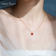 Medal Queen紅色愛(ài)心小紅心銀項鏈女桃心S929 彩金簡(jiǎn)約氣質(zhì)新年520情人節禮物 香檳金色