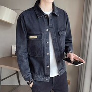 艫白新款春秋牛仔外套男士時(shí)尚休閑工裝夾克男上衣服 W105黑色 L
