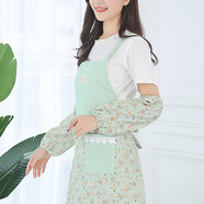 碎花圍裙女日系可愛ins小清新工作服男韓版棉麻布料透氣防水防油家用廚房做飯圍腰2021新款夏天薄款 綠色