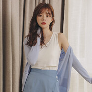 米度麗哺乳衣外出春夏大碼T恤產(chǎn)后喂奶衣長袖月子服夏季哺乳裝背心上衣 背心-米白 L碼