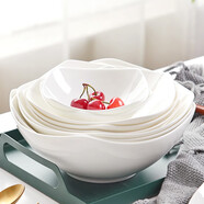 瓷秀源白色盤(pán)子骨瓷餐具家用創(chuàng  )意四角沙拉盤(pán)家用不規則菜盤(pán)餐廳商用碟子 純白四方碗 5.5英寸