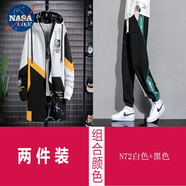 NASALIKE潮牌中長(cháng)款風(fēng)衣外套男春秋冬季大碼加絨夾克男學(xué)生痞帥連帽外套男 N72白色+黑色(春秋款) XL (168-175cm 120-140斤)