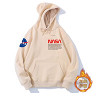 幕后英雄 宇航員NASA春秋款寬松連帽衛衣男女同款情侶裝加絨學(xué)生班服 卡其色-加絨 M(165/88A)