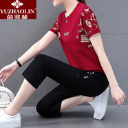 俞兆林（YUZHAOLIN）中老年媽媽短袖休閑運動(dòng)衣服套裝女2025年夏季新款寬松中年兩件套 紅色ZSZ2186-52#(短袖七分褲) 4XL [建議155-170斤]