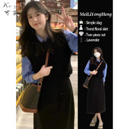 可茵（Keyin）連衣裙女裝2023年新款秋季套裝女韓版氣質(zhì)通勤百搭馬甲襯衣裙子女 馬甲+襯衣+裙子 L
