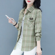 FTGLL格子全棉襯衫夏季新款純棉薄款女士開(kāi)衫休閑上衣潮長(cháng)袖 水波紋 2XL 104-123斤