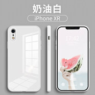 蘋果x手機殼iPhonex xr xsmax保護套超薄防摔全包液態(tài)硅膠玻璃男女款笑源 蘋果XR【奶油白】+贈鋼化膜