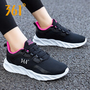 361°女鞋跑步鞋女運動鞋復古跑鞋秋季網(wǎng)面透氣361度時尚學生休閑鞋子曜石黑/西班牙粉226137