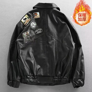 NUKM春秋季外套韓版潮流寬松皮衣男短款機(jī)車服青.年學(xué)生飛行員皮夾克 002繡標(biāo)款加絨 L 建議110 -130斤左右當(dāng)日發(fā)貨
